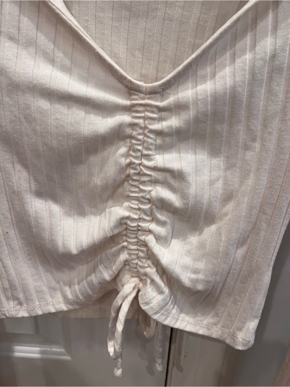 Altar'd State Cream Ribbed Drawstring Crop Top - Picture 4 of 7